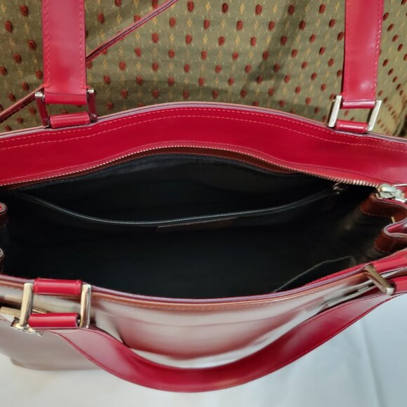 Salvatore Ferragamo Patent Leather Tote Purse Cognac Burgundy Red Gold Crossbody - Picture 14 of 17